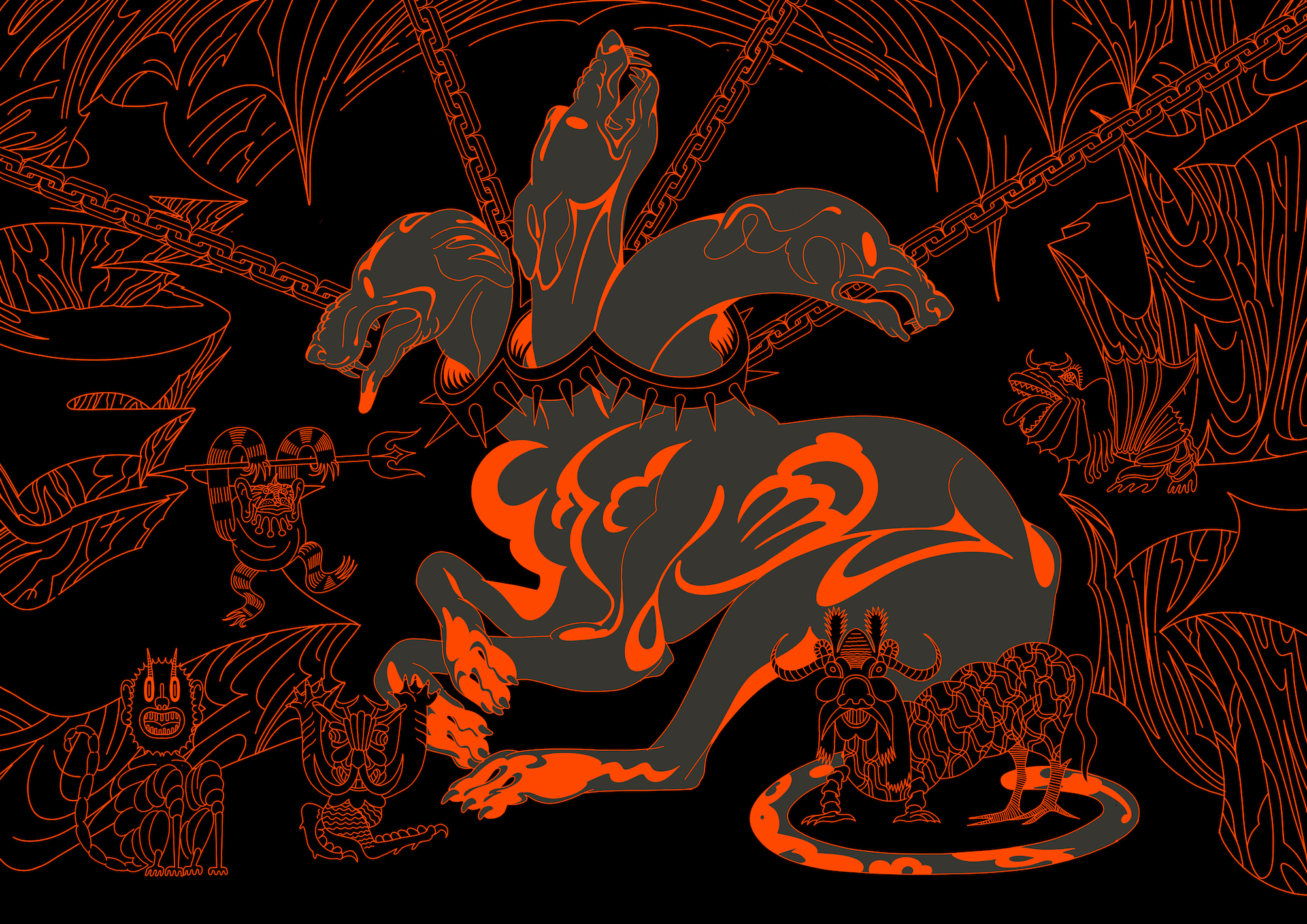 Multi-headed beast in chains