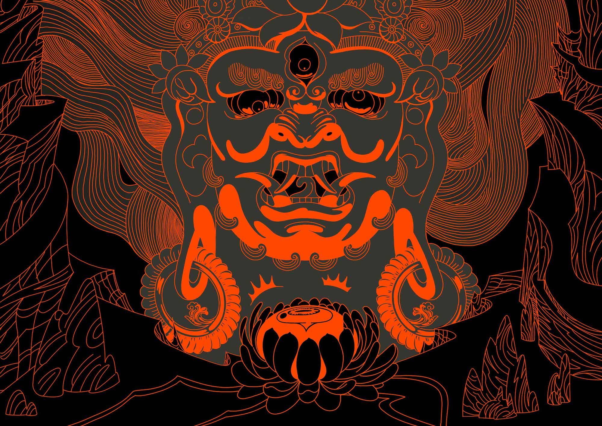 Deity mask with lotus