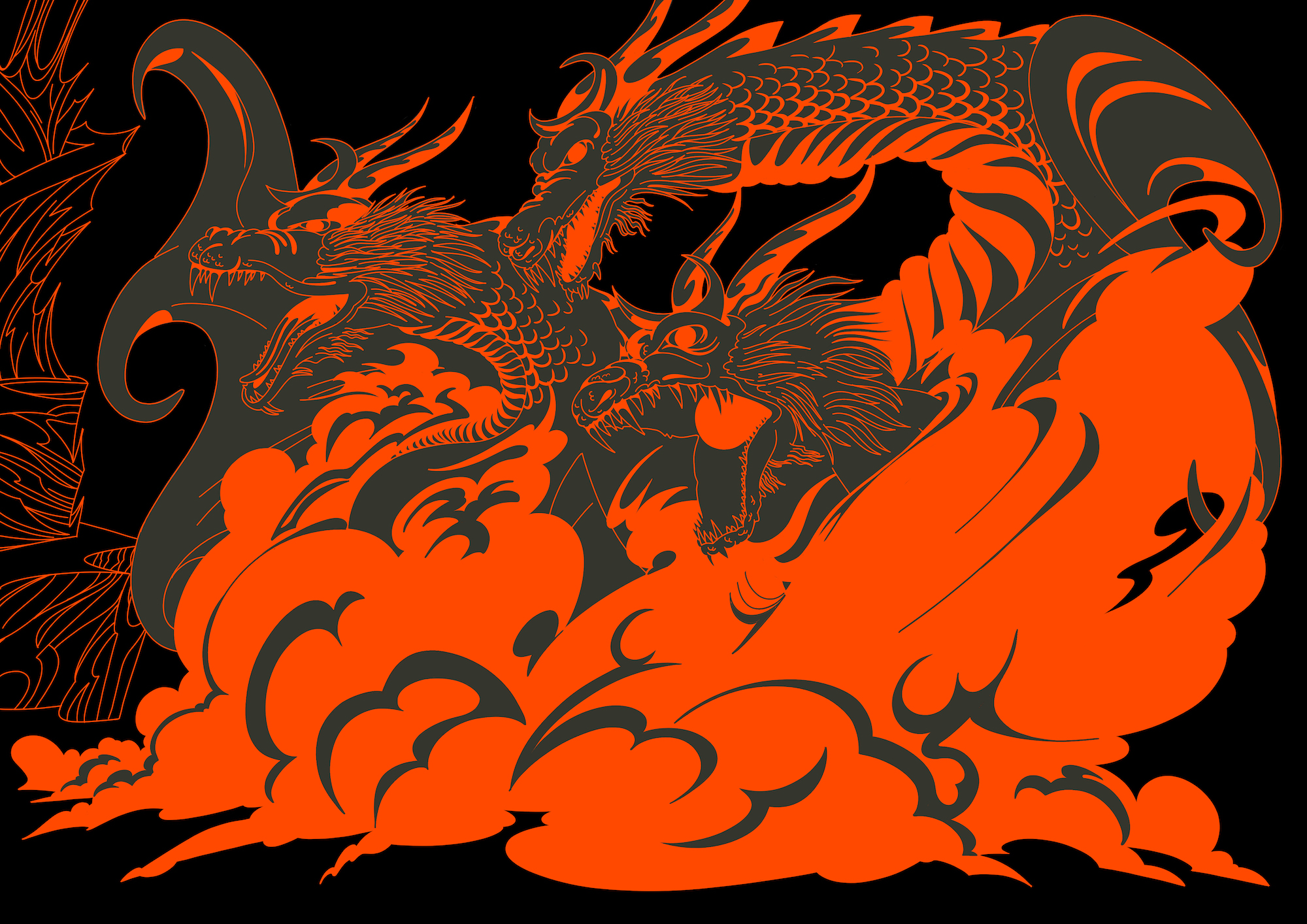 Dragon emerging from clouds